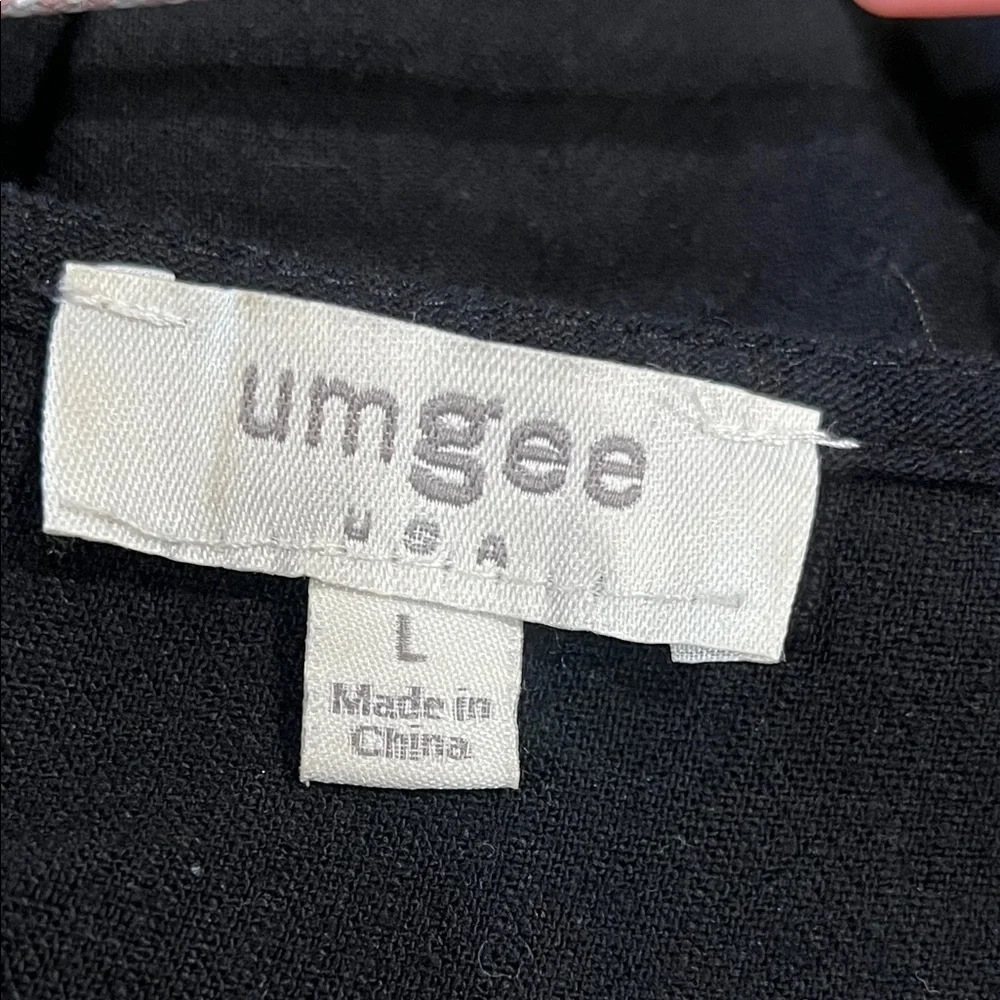 Umgee Elegant Black LINEN BLEND ROUND NECK POCKET DRESS WOMEN SIZE L